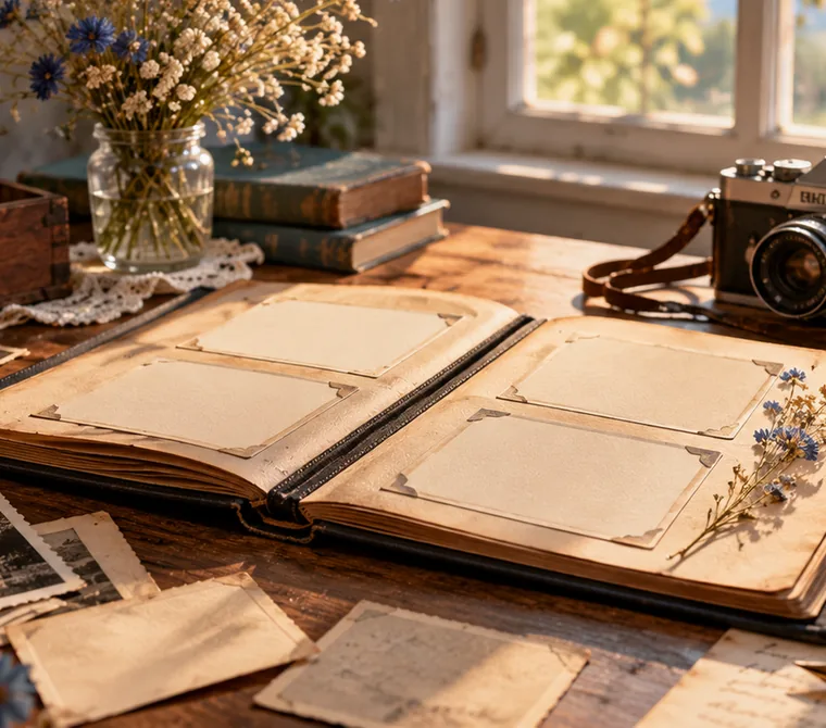 Illustrative vintage family album scene